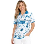 Detroit Lions Polo Shirt Customized Floral Pinstripe Blue White Best Selling
