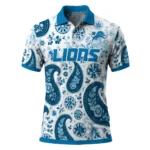 Detroit Lions Polo Shirt Personalized Paisley Florals Blue White Best Selling