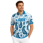 Detroit Lions Polo Shirt Personalized Paisley Florals Blue White Best Selling