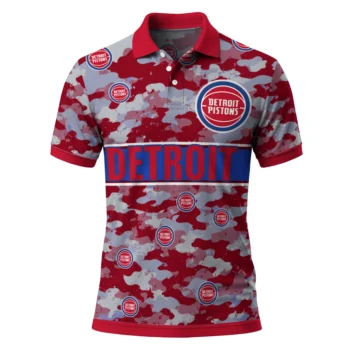 Detroit Pistons Polo Shirt - Customized Camo Band Red