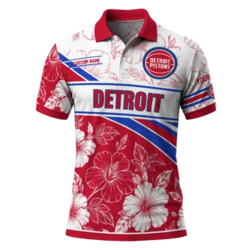 Detroit Pistons Polo Shirt - Customized Floral Angles Red White