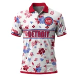 Detroit Pistons Polo Shirt - Customized Floral Pinstripe Red White