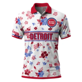 Detroit Pistons Polo Shirt - Customized Floral Pinstripe Red White