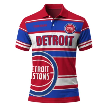 Detroit Pistons Polo Shirt - Customized Horizontal Blocks Red