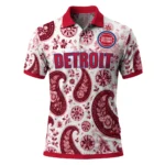 Detroit Pistons Polo Shirt - Customized Paisley Florals Red White