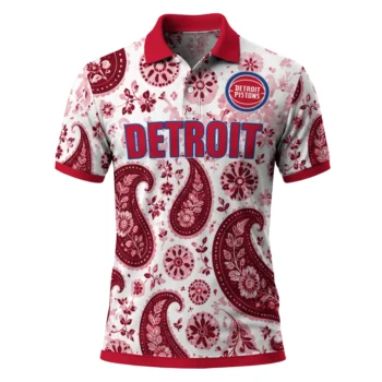 Detroit Pistons Polo Shirt - Customized Paisley Florals Red White