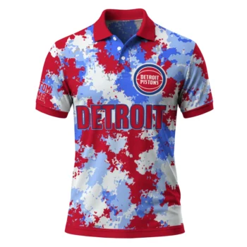 Detroit Pistons Polo Shirt - Customized Pixel Camo Red