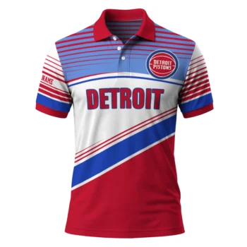 Detroit Pistons Polo Shirt - Customized Slanted Stripes Red White