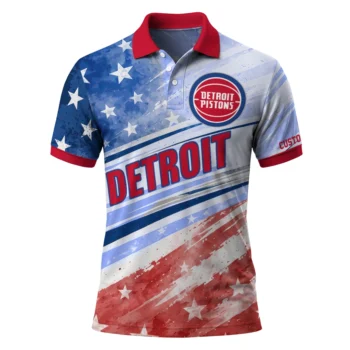 Detroit Pistons Polo Shirt - Customized Star Stripes Red Blue