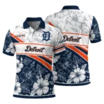 Detroit Tigers Polo Shirt Personalized Floral Angles Navy White Best Selling