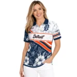 Detroit Tigers Polo Shirt Personalized Floral Angles Navy White Best Selling