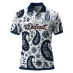 Detroit Tigers Polo Shirt Personalized Paisley Florals Navy White Best Selling