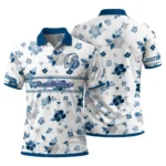 Drake Bulldogs Polo Shirt Custom Floral Pinstripe Blue White Best Selling