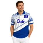 Duke Blue Devils Polo Shirt Personalized Slanted Stripes Blue White Best Selling