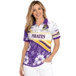 East Carolina Pirates Polo Shirt Customized Floral Angles Purple White Best Selling