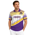 East Carolina Pirates Polo Shirt Customized Slanted Stripes Purple White Best Selling