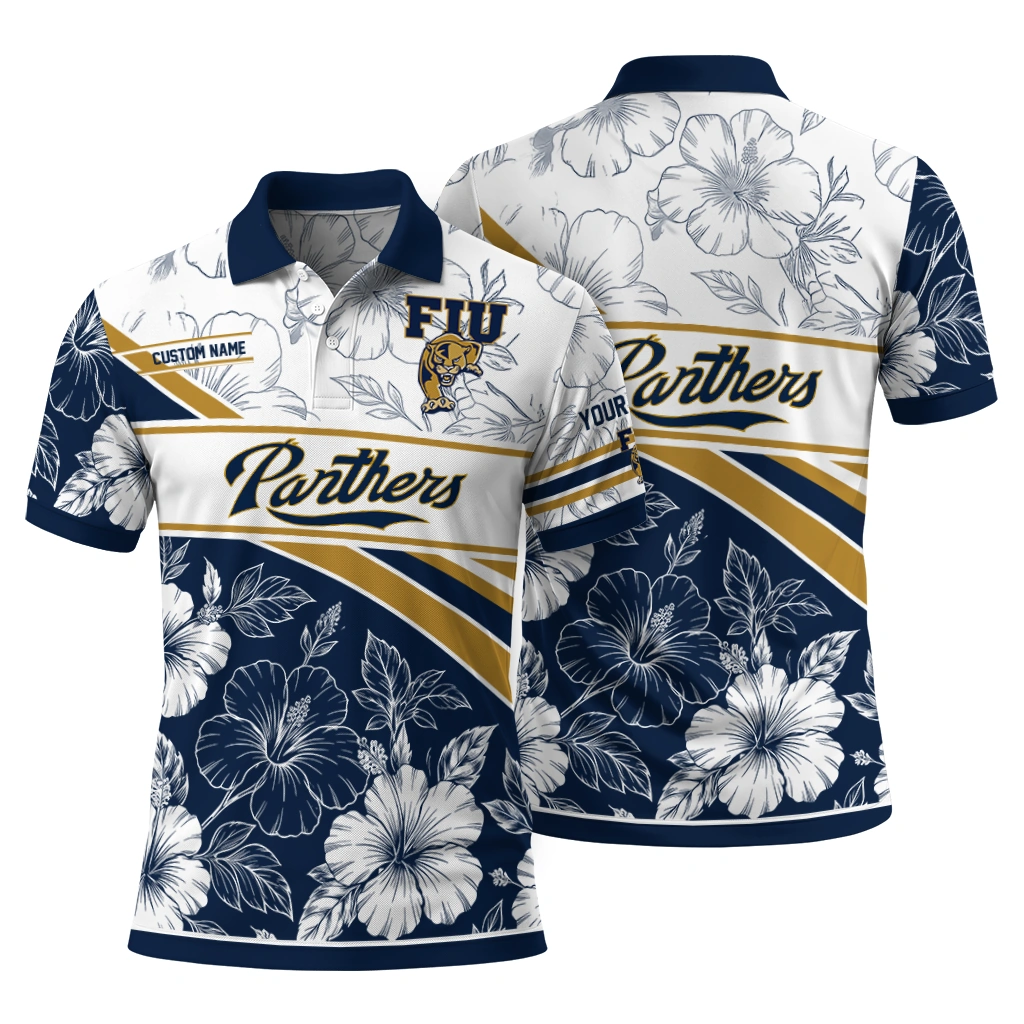 Fiu Panthers Polo Shirt Personalized Floral Angles Blue White Fashion Forward Fiu Panthers Polo Shirt Personalized Floral Angles Blue White Fashion Forward