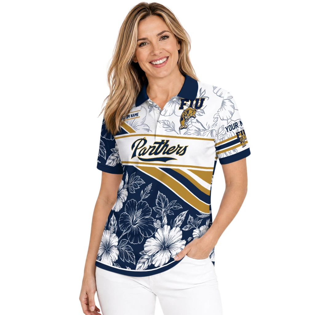 Fiu Panthers Polo Shirt Personalized Floral Angles Blue White Latest Model Fiu Panthers Polo Shirt Personalized Floral Angles Blue White Latest Model