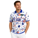 Florida Gators Polo Shirt Custom Floral Pinstripe Blue White Best Selling