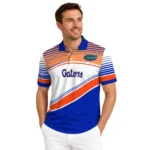 Florida Gators Polo Shirt Custom Slanted Stripes Blue White Best Selling
