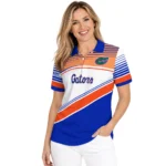 Florida Gators Polo Shirt Custom Slanted Stripes Blue White Best Selling