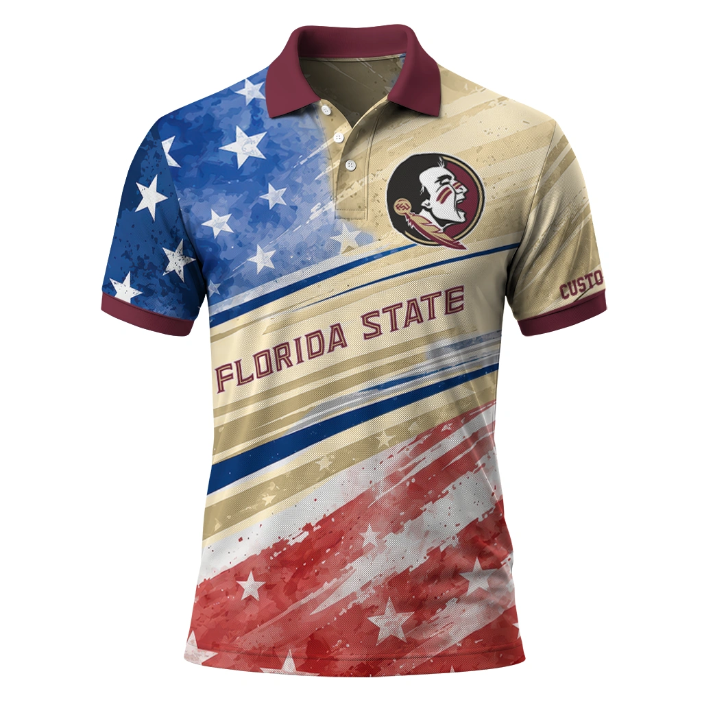 Florida State Seminoles Polo Shirt Customized Star Stripes Red Blue Best Selling Florida State Seminoles Polo Shirt Customized Star Stripes Red Blue Best Selling