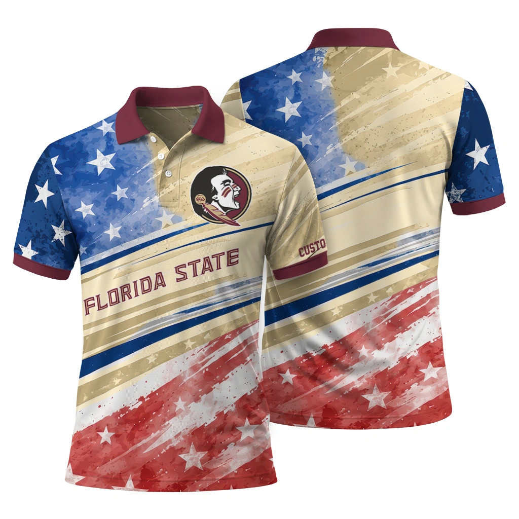 Florida State Seminoles Polo Shirt Customized Star Stripes Red Blue Fashion Forward Florida State Seminoles Polo Shirt Customized Star Stripes Red Blue Fashion Forward