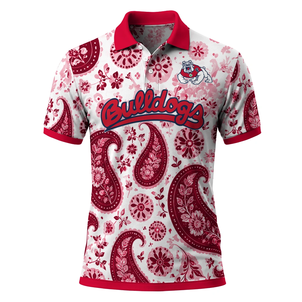 Fresno State Bulldogs Polo Shirt Custom Paisley Florals Red White Best Selling Fresno State Bulldogs Polo Shirt Custom Paisley Florals Red White Best Selling