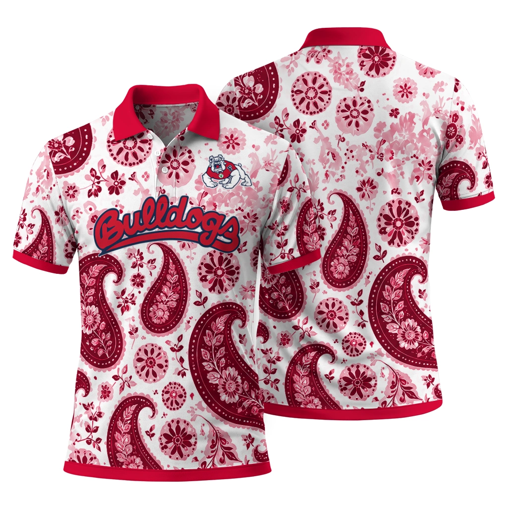 Fresno State Bulldogs Polo Shirt Custom Paisley Florals Red White Fashion Forward Fresno State Bulldogs Polo Shirt Custom Paisley Florals Red White Fashion Forward