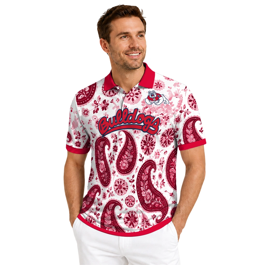 Fresno State Bulldogs Polo Shirt Custom Paisley Florals Red White High Quality Fresno State Bulldogs Polo Shirt Custom Paisley Florals Red White High Quality
