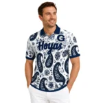 Georgetown Hoyas Polo Shirt Customized Paisley Florals Blue White Best Selling