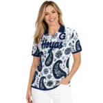 Georgetown Hoyas Polo Shirt Customized Paisley Florals Blue White Best Selling