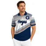 Georgetown Hoyas Polo Shirt Customized Slanted Stripes Blue White Best Selling