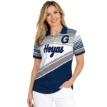 Georgetown Hoyas Polo Shirt Customized Slanted Stripes Blue White Best Selling