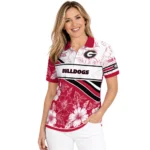 Georgia Bulldogs Polo Shirt Personalized Floral Angles Red White Best Selling