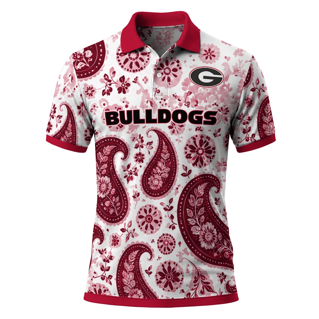 Georgia Bulldogs Polo Shirt Personalized Paisley Florals Red White Best Selling Georgia Bulldogs Polo Shirt Personalized Paisley Florals Red White Best Selling