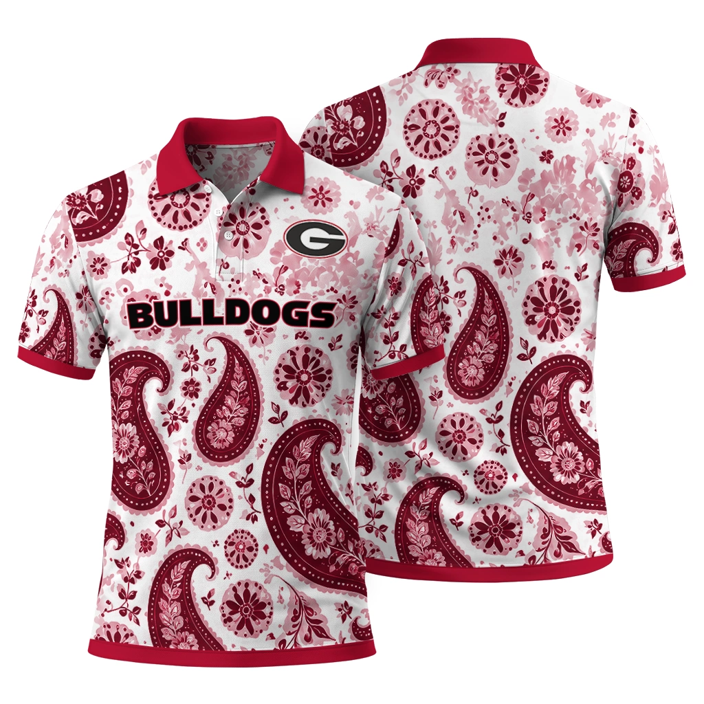 Georgia Bulldogs Polo Shirt Personalized Paisley Florals Red White Fashion Forward Georgia Bulldogs Polo Shirt Personalized Paisley Florals Red White Fashion Forward