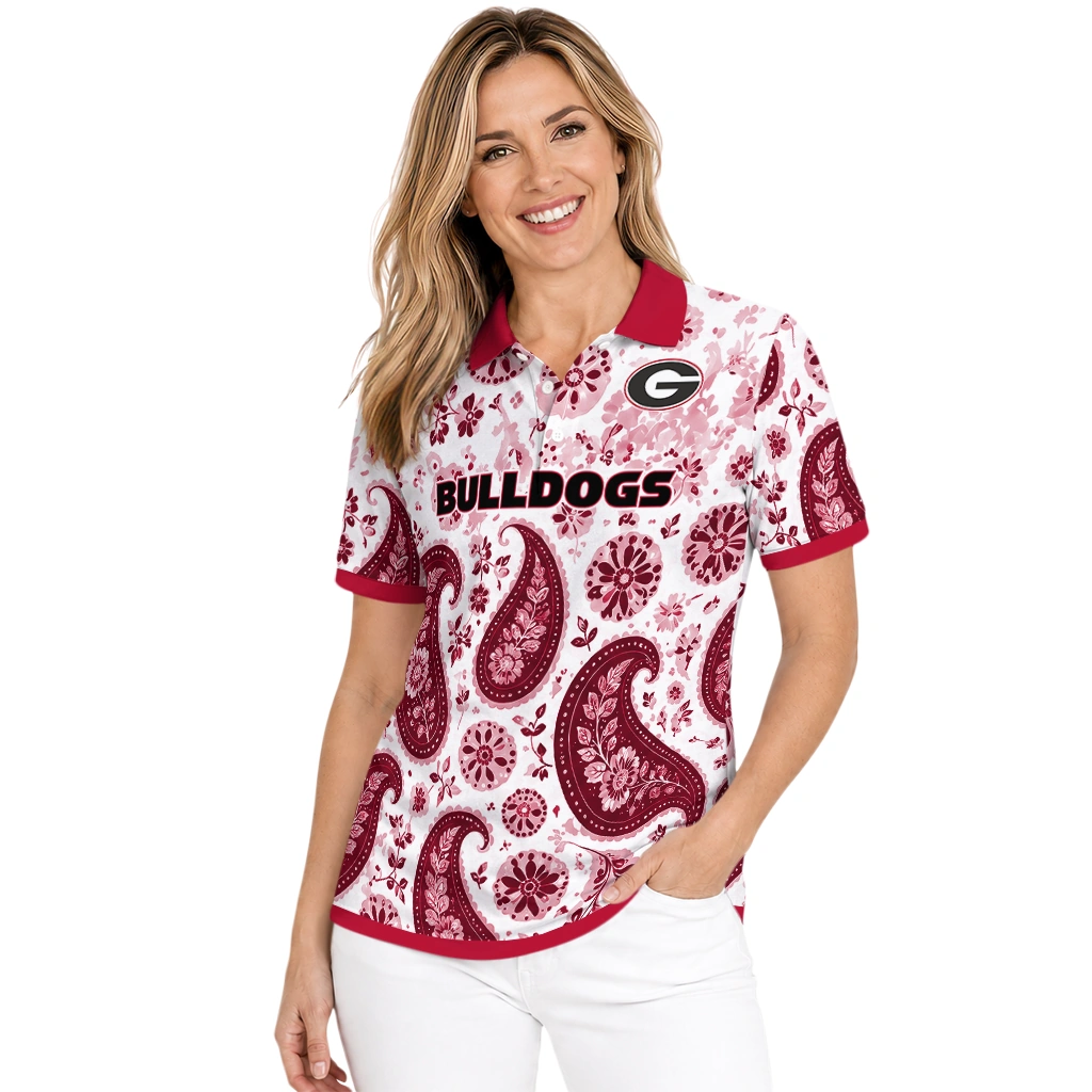 Georgia Bulldogs Polo Shirt Personalized Paisley Florals Red White Latest Model Georgia Bulldogs Polo Shirt Personalized Paisley Florals Red White Latest Model