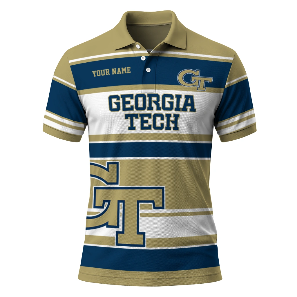 Georgia Tech Yellow Jackets Polo Shirt Custom Horizontal Blocks Gold Best Selling Georgia Tech Yellow Jackets Polo Shirt Custom Horizontal Blocks Gold Best Selling