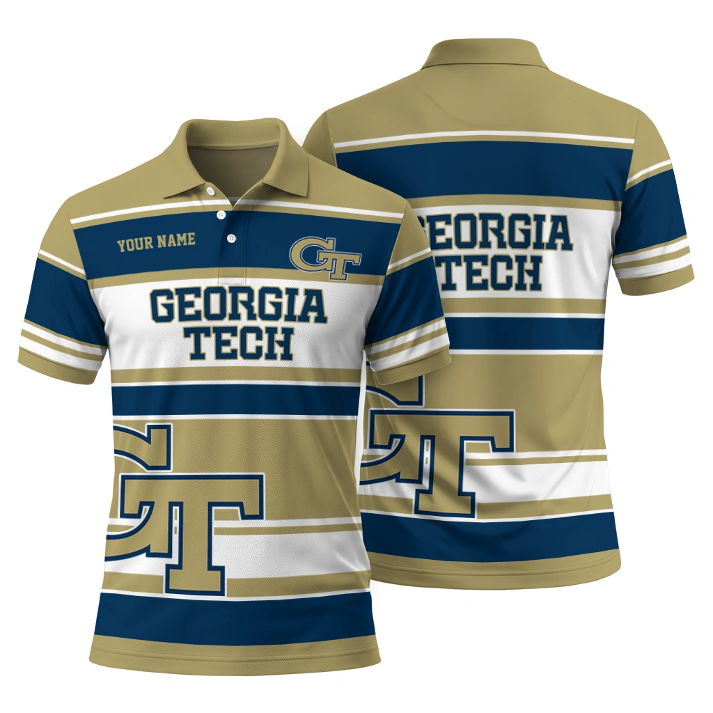 Georgia Tech Yellow Jackets Polo Shirt Custom Horizontal Blocks Gold Fashion Forward Georgia Tech Yellow Jackets Polo Shirt Custom Horizontal Blocks Gold Fashion Forward