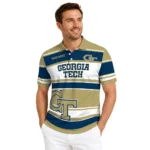 Georgia Tech Yellow Jackets Polo Shirt Custom Horizontal Blocks Gold Best Selling