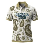 Georgia Tech Yellow Jackets Polo Shirt Custom Paisley Florals Gold White Best Selling