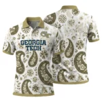 Georgia Tech Yellow Jackets Polo Shirt Custom Paisley Florals Gold White Best Selling