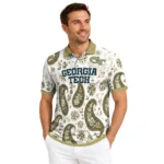 Georgia Tech Yellow Jackets Polo Shirt Custom Paisley Florals Gold White Best Selling