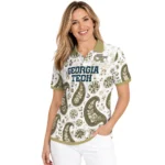 Georgia Tech Yellow Jackets Polo Shirt Custom Paisley Florals Gold White Best Selling