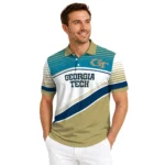 Georgia Tech Yellow Jackets Polo Shirt Custom Slanted Stripes Gold White Best Selling