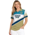 Georgia Tech Yellow Jackets Polo Shirt Custom Slanted Stripes Gold White Best Selling