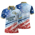 Georgia Tech Yellow Jackets Polo Shirt Custom Star Stripes Red Blue Best Selling