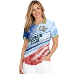 Georgia Tech Yellow Jackets Polo Shirt Custom Star Stripes Red Blue Best Selling