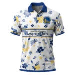 Golden State Warriors Polo Shirt - Personalized Floral Pinstripe Blue White